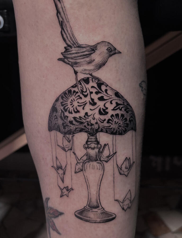 Tattoo decorativo Roma - design lampada pattern e ucello